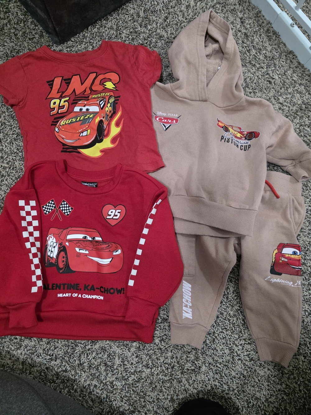 Disney Kids Lightning McQueen Red & Tan 3-Piece Outfit